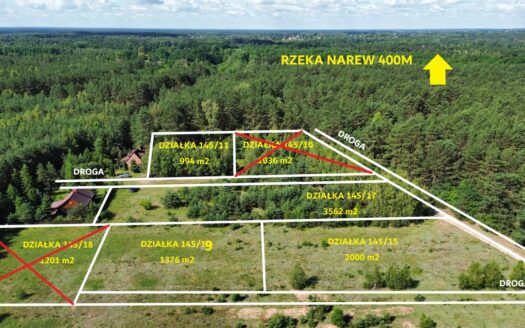 Działka budowlana Dzbądzek JEZIORO RZEKA Narew