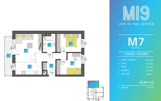 Ostatnie Takie Mieszkanie 3 pokoje 61,87m2, balkon